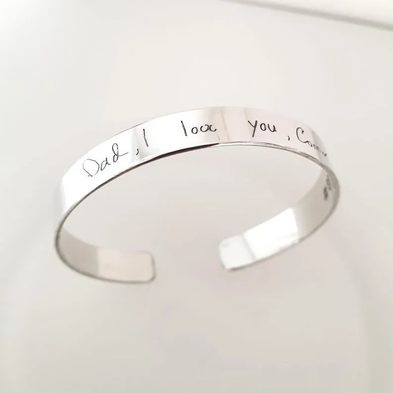 Handwriting Engraved Cuff Bracelet for Men Keepsake gift