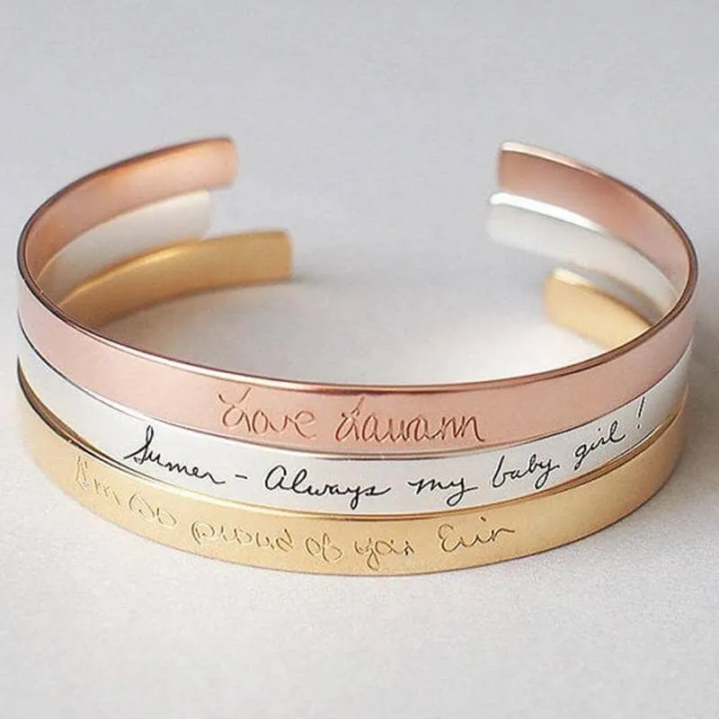 Handwriting Inscription Cuff Bracelet