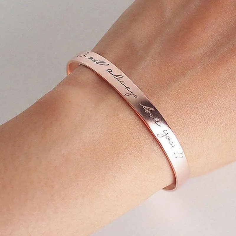 Handwriting Inscription Cuff Bracelet