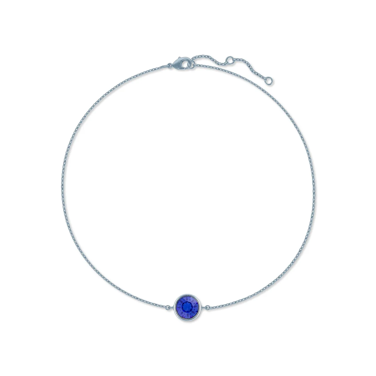 Harley Chain Bracelet with Blue Sapphire Round Crystals from Swarovski Silver Toned Rhodium Plated