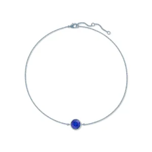 Harley Chain Bracelet with Blue Sapphire Round Crystals from Swarovski Silver Toned Rhodium Plated