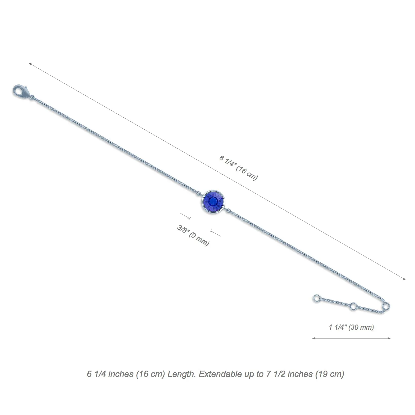 Harley Chain Bracelet with Blue Sapphire Round Crystals from Swarovski Silver Toned Rhodium Plated