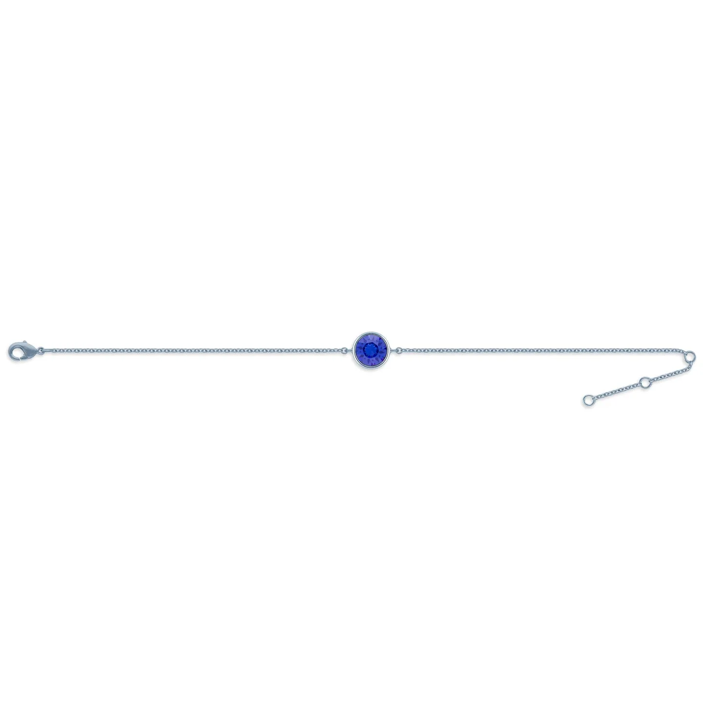 Harley Chain Bracelet with Blue Sapphire Round Crystals from Swarovski Silver Toned Rhodium Plated