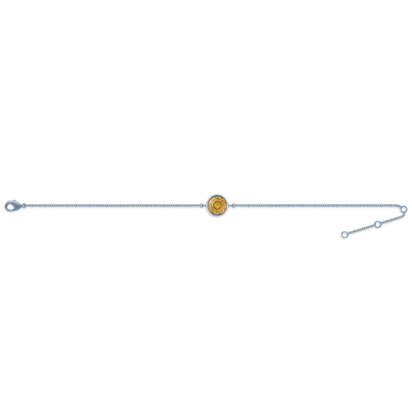 Harley Chain Bracelet with Yellow Brown Light Topaz Round Crystals from Swarovski Silver Toned Rhodium Plated