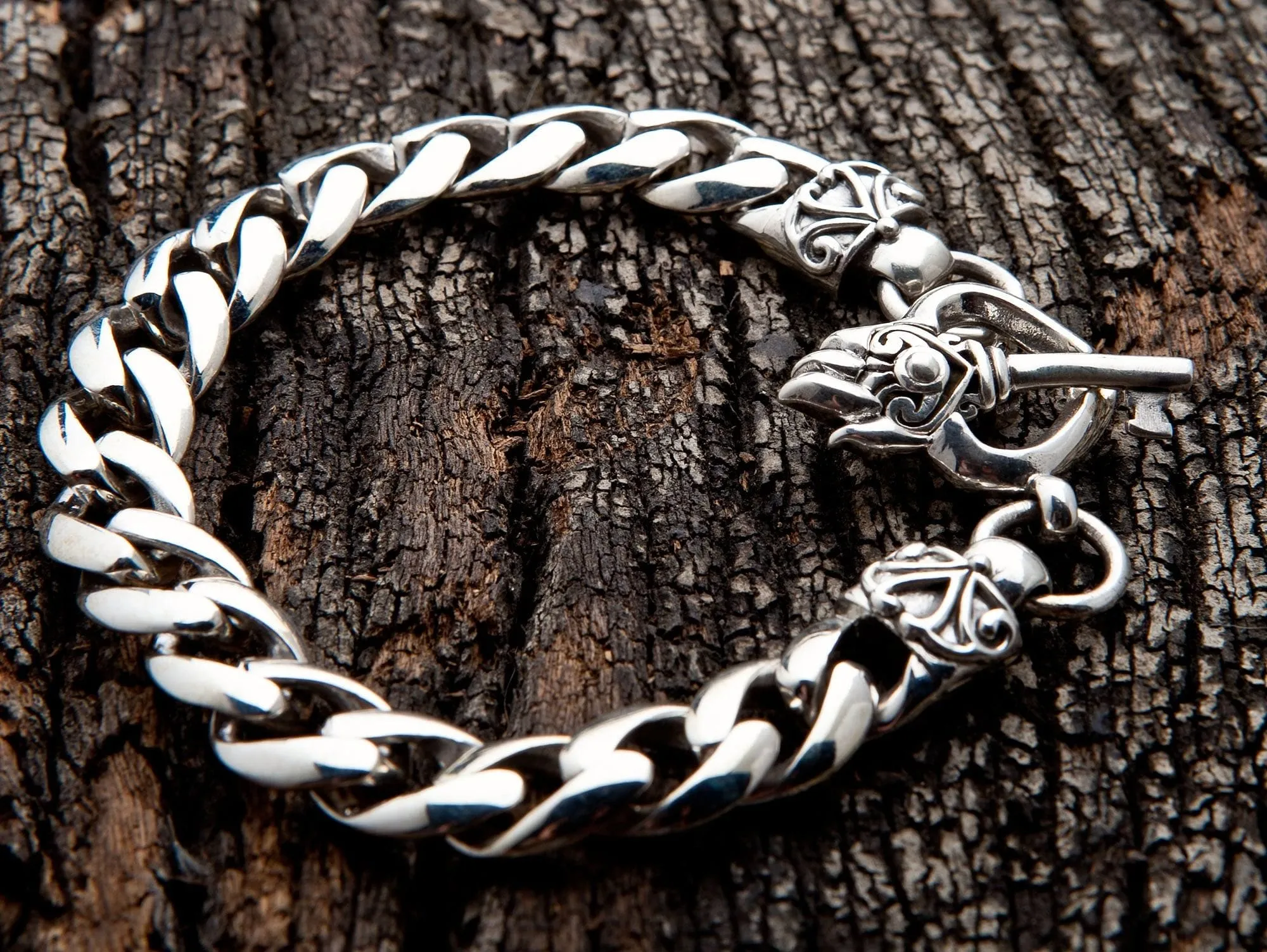 Heart Key Curb Sterling Silver Bracelet