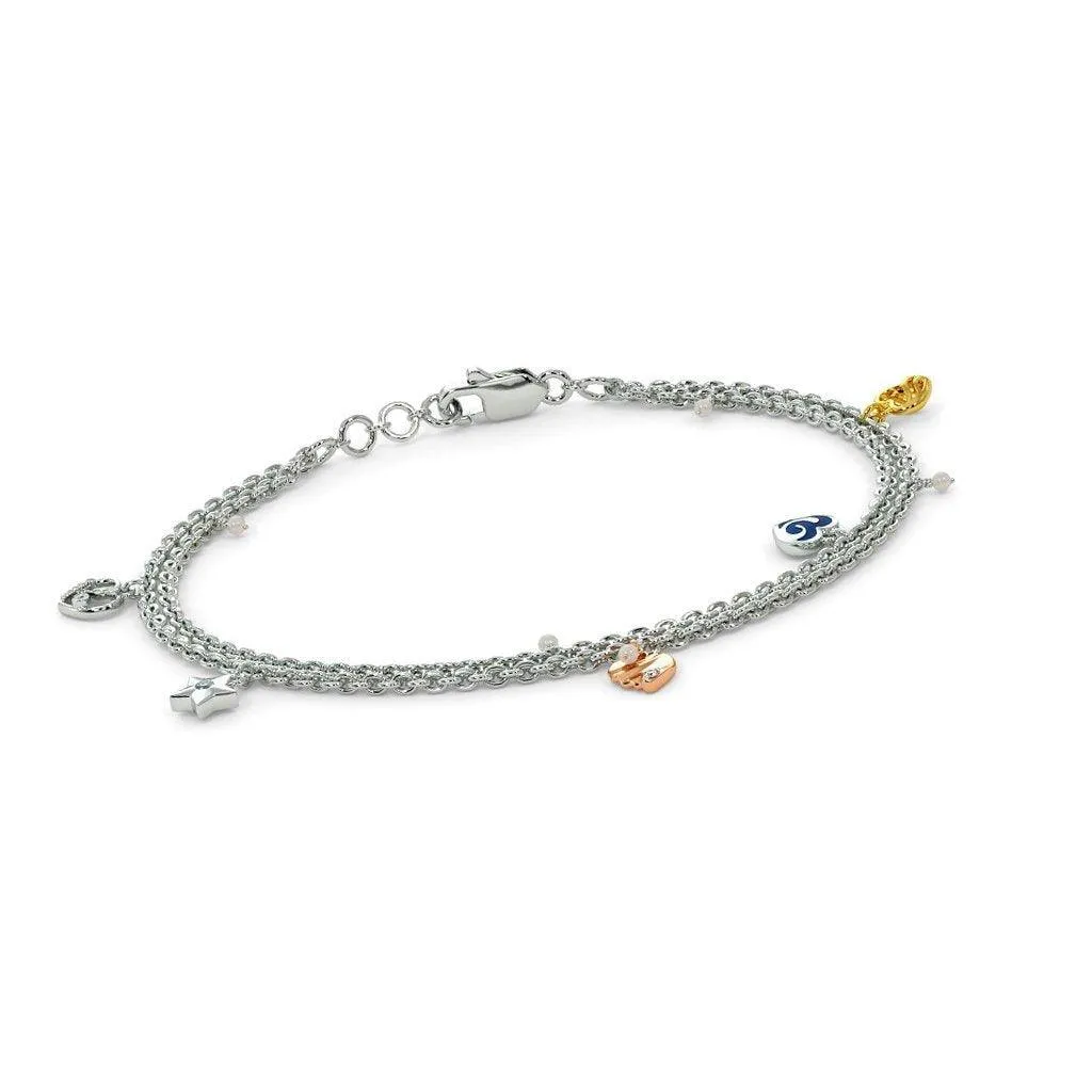 Hearts Charm Bracelet Diamond 14k Solid White Gold Handmade, Charm Bracelet, Designer Bracelet, White Gold Bracelet, Diamond Bracelet