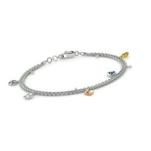 Hearts Charm Bracelet Diamond 14k Solid White Gold Handmade, Charm Bracelet, Designer Bracelet, White Gold Bracelet, Diamond Bracelet