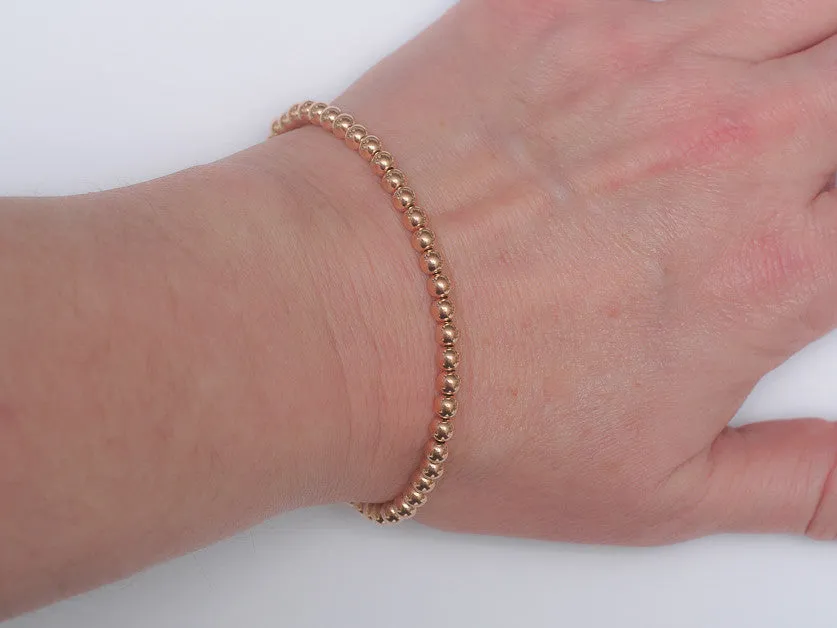 Heavy 14k Rose Gold Bead Bracelet - Women and Men's Bracelet - 4mm, 7g