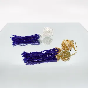 Herbal Locket Crystal Tassel Earrings - Lapis Spinel