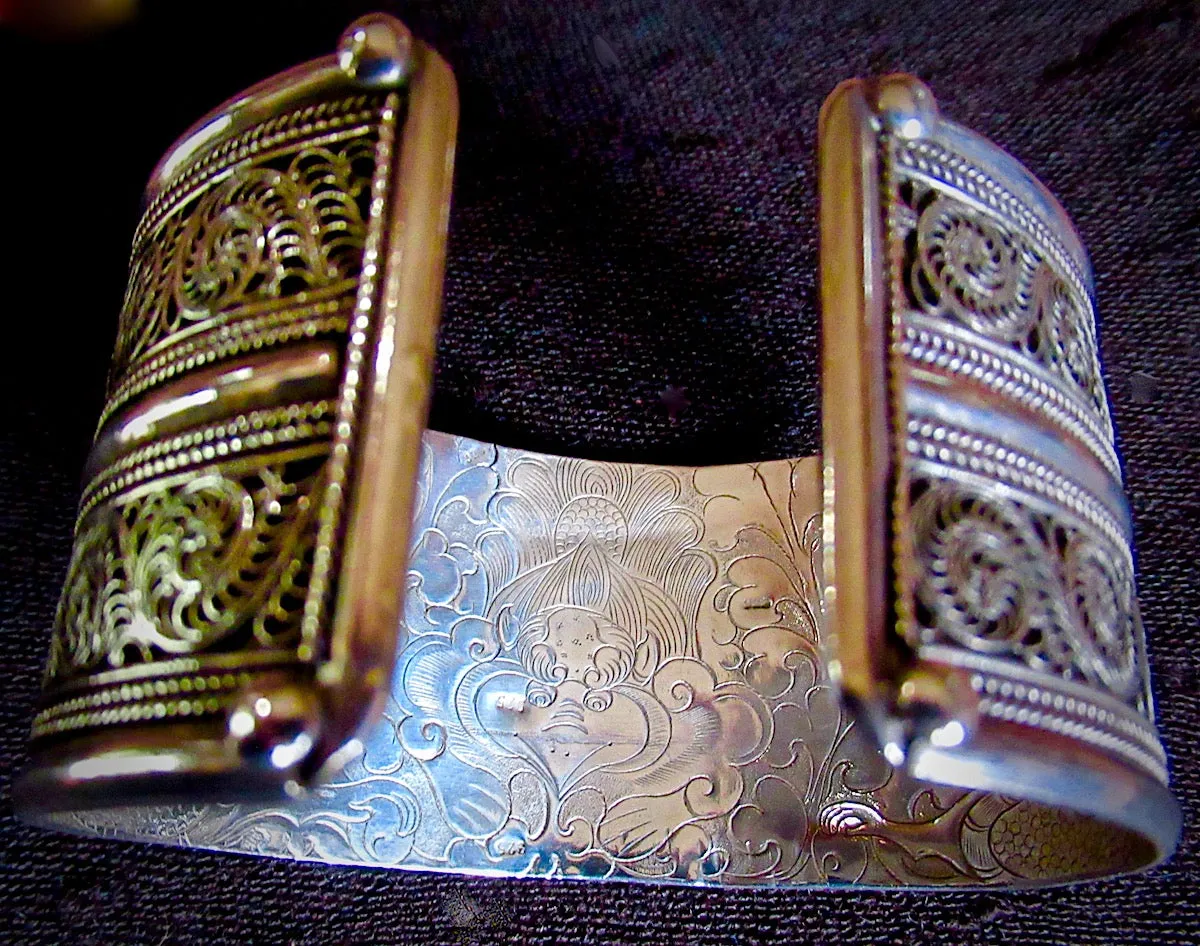 Himalayan Double-Row Fine Filigree Silver Cuff
