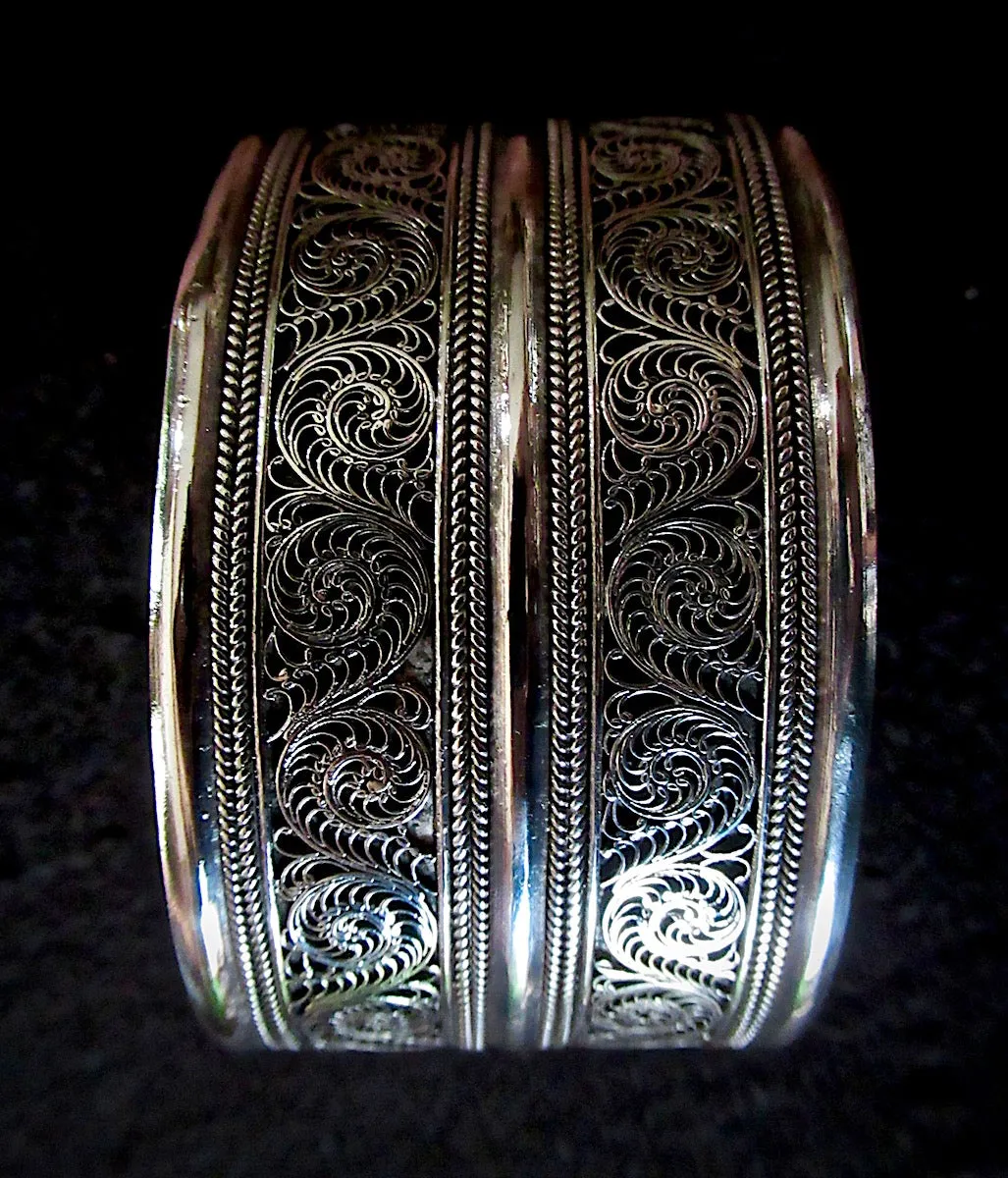 Himalayan Double-Row Fine Filigree Silver Cuff