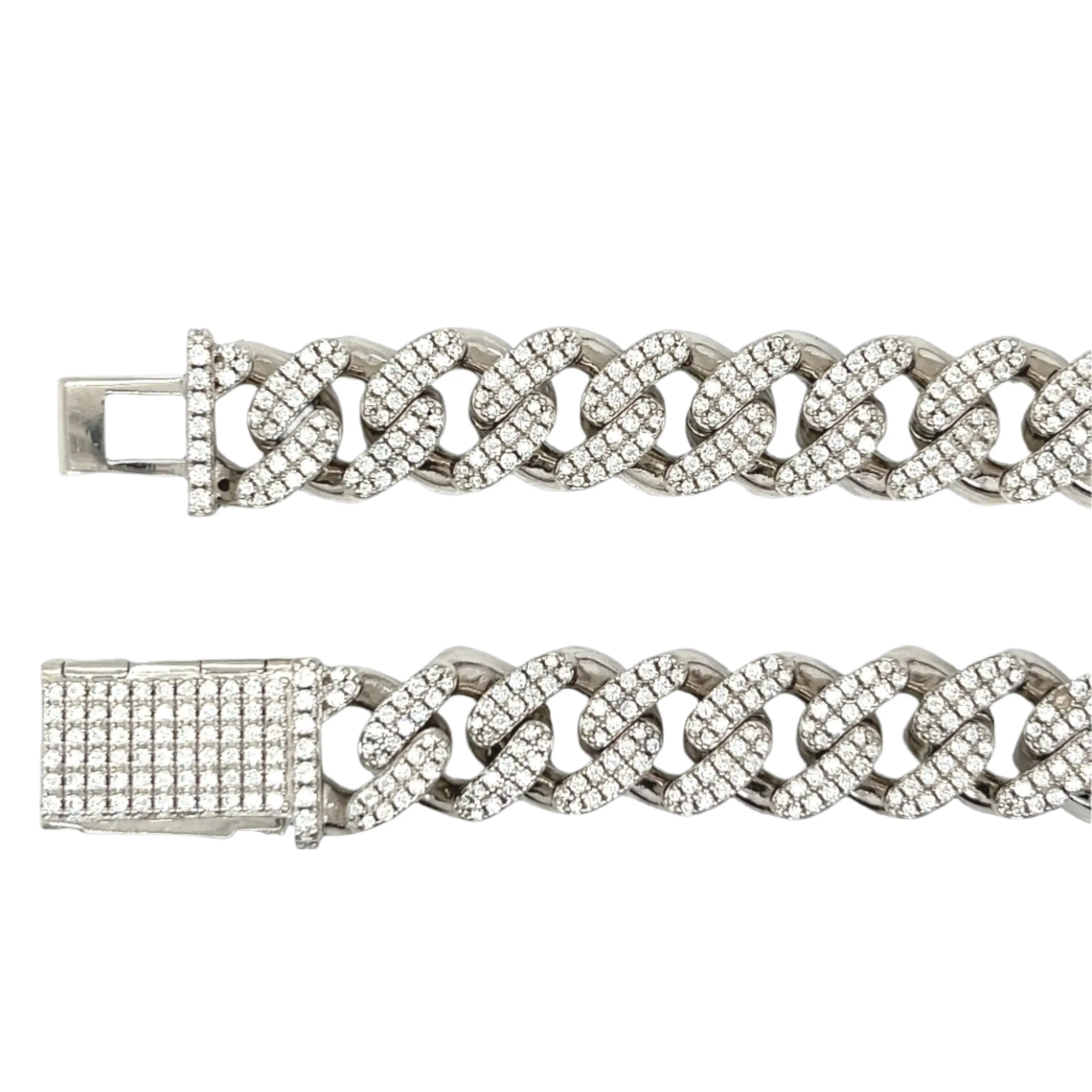 Iced-Out 925 Sterling Silver 12mm Two-Sided Bracelet with Round & Baguette Cubic Zirconia Stones -  C3033519