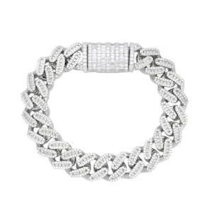 Iced-Out 925 Sterling Silver 12mm Two-Sided Bracelet with Round & Baguette Cubic Zirconia Stones -  C3033519