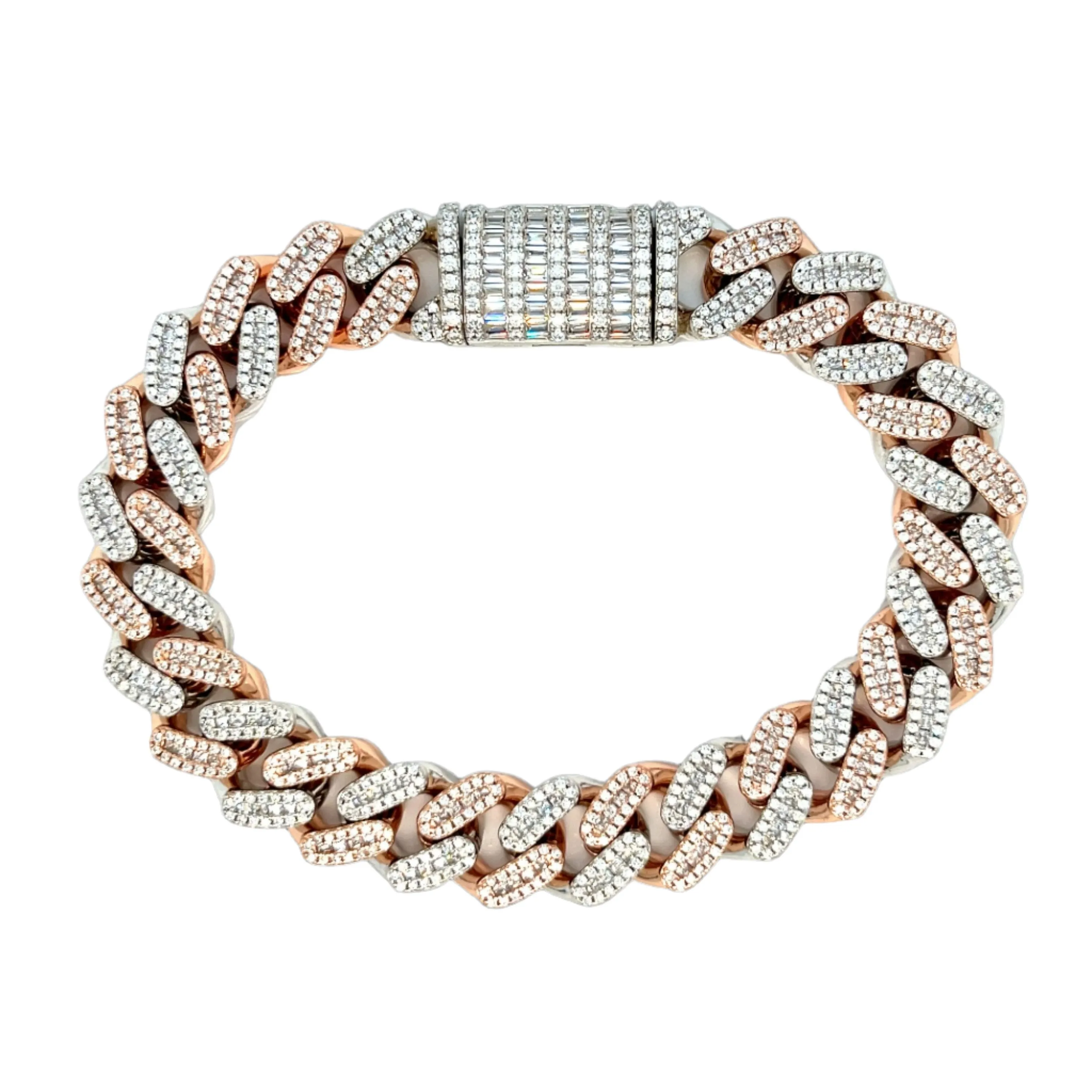 Iced-Out 925 Sterling Silver 12mm Two-Sided Bracelet with Round & Baguette Cubic Zirconia Stones -  C3033519