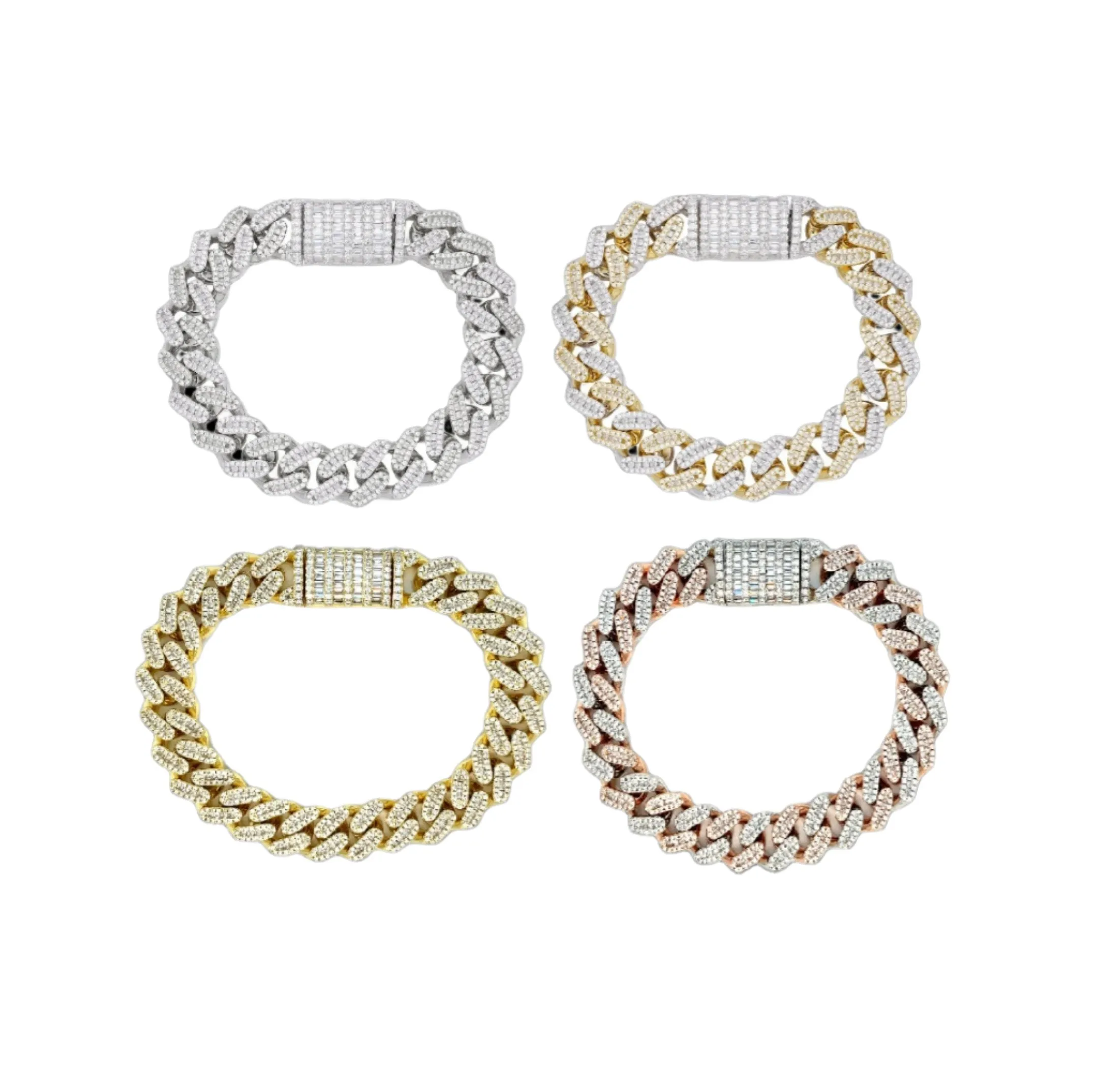 Iced-Out 925 Sterling Silver 12mm Two-Sided Bracelet with Round & Baguette Cubic Zirconia Stones -  C3033519