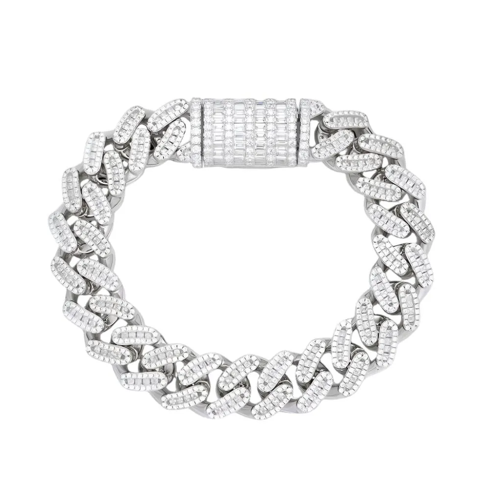Iced-Out 925 Sterling Silver 12mm Two-Sided Bracelet with Round & Baguette Cubic Zirconia Stones -  C3033519