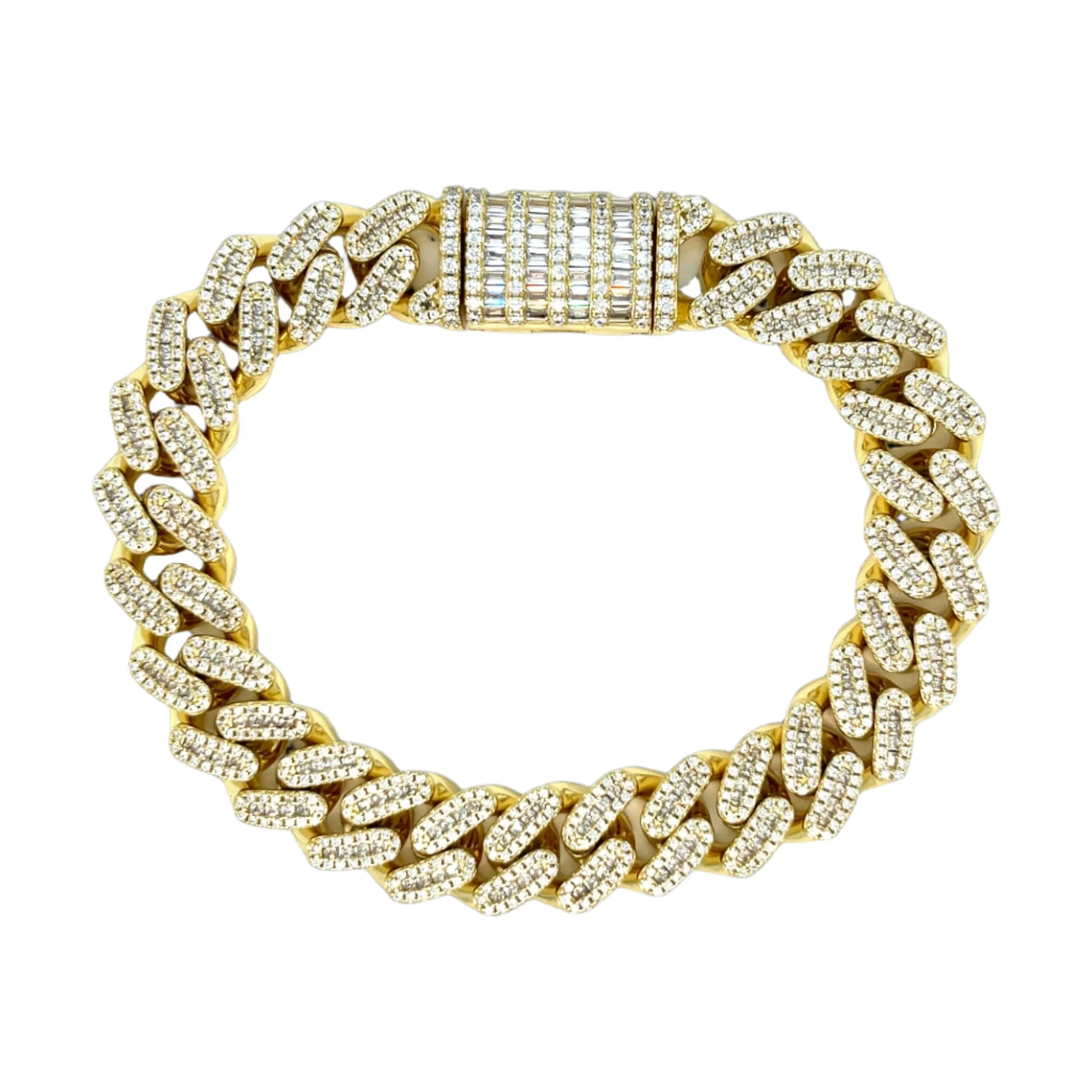 Iced-Out 925 Sterling Silver 12mm Two-Sided Bracelet with Round & Baguette Cubic Zirconia Stones -  C3033519