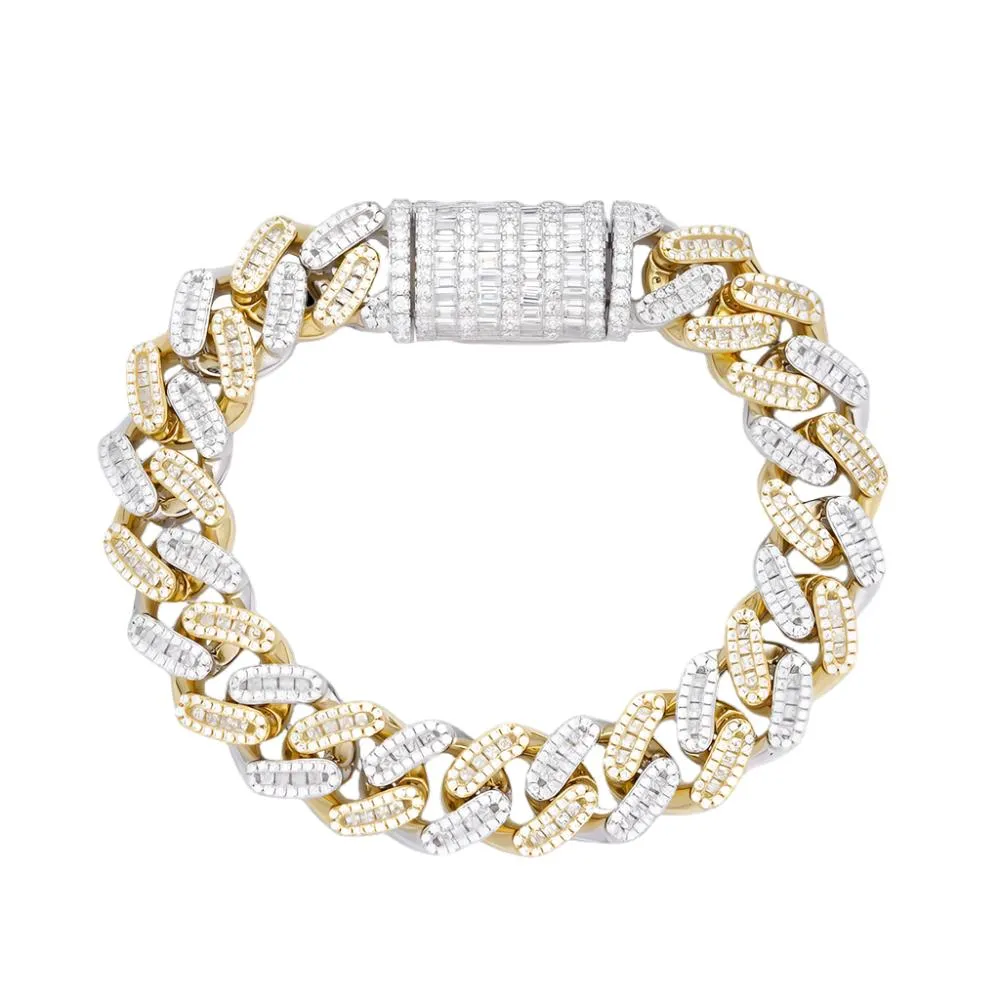 Iced-Out 925 Sterling Silver 12mm Two-Sided Bracelet with Round & Baguette Cubic Zirconia Stones -  C3033519