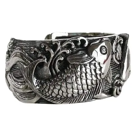 Japanese Carp Koi Fish Sterling Silver Cuff Bracelet