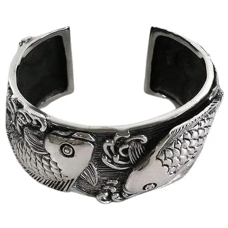 Japanese Carp Koi Fish Sterling Silver Cuff Bracelet