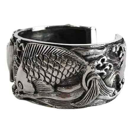 Japanese Carp Koi Fish Sterling Silver Cuff Bracelet