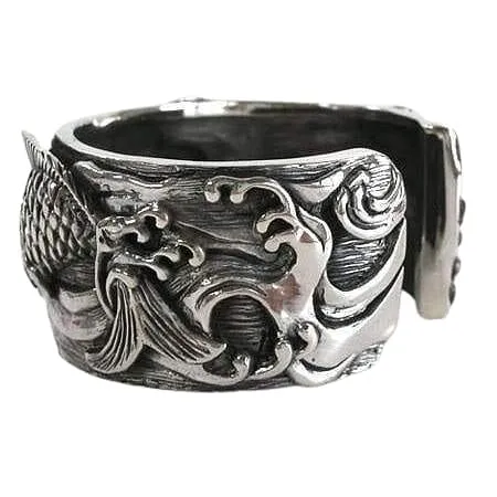 Japanese Carp Koi Fish Sterling Silver Cuff Bracelet
