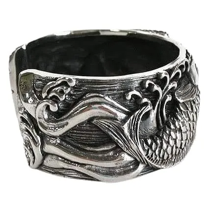 Japanese Carp Koi Fish Sterling Silver Cuff Bracelet