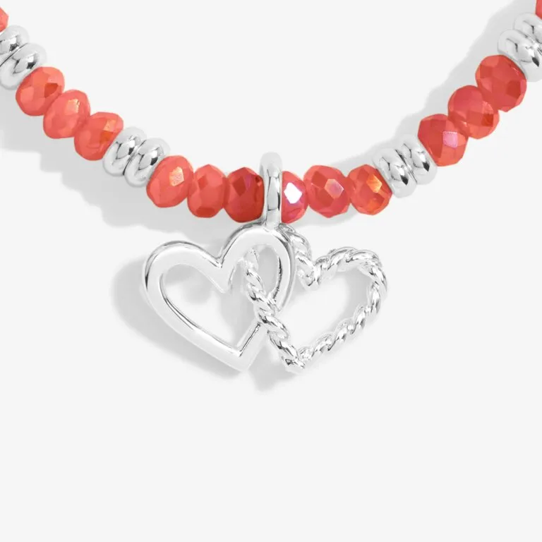 Joma Boho Beads Double Heart Coral & Silver Bracelet