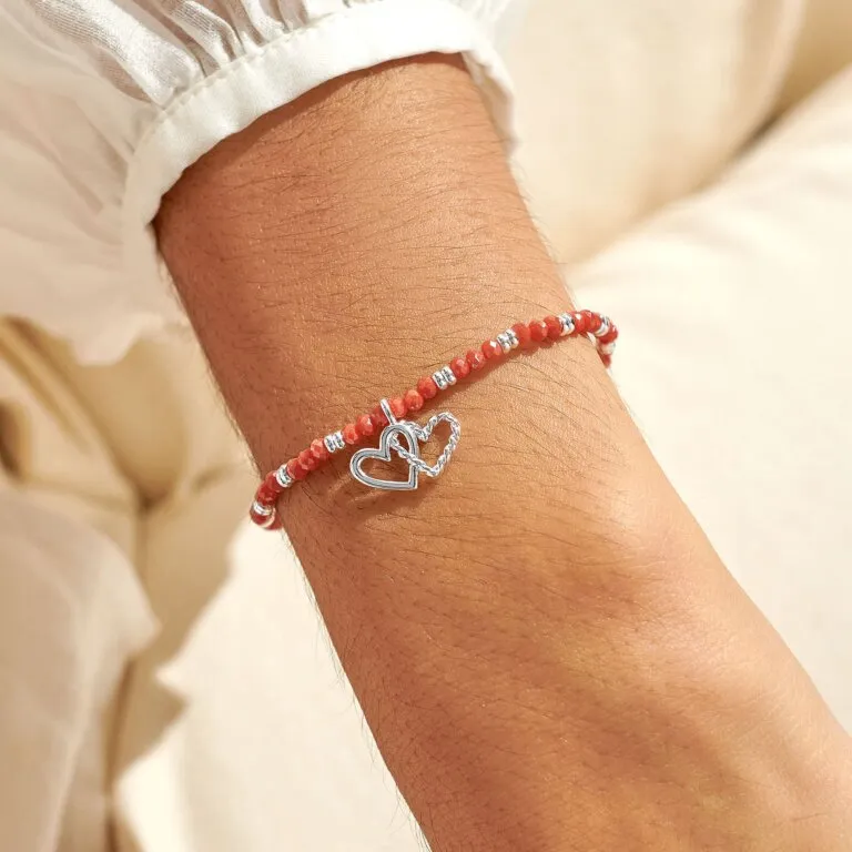 Joma Boho Beads Double Heart Coral & Silver Bracelet