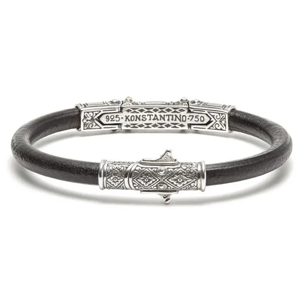 Konstantino Men's Hephaestus Collection Sterling Silver and Gold Leather Bracelet