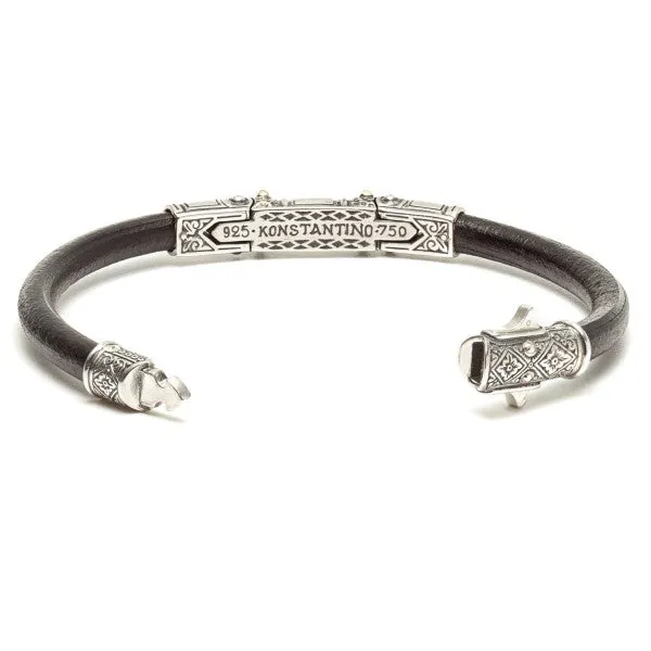 Konstantino Men's Hephaestus Collection Sterling Silver and Gold Leather Bracelet