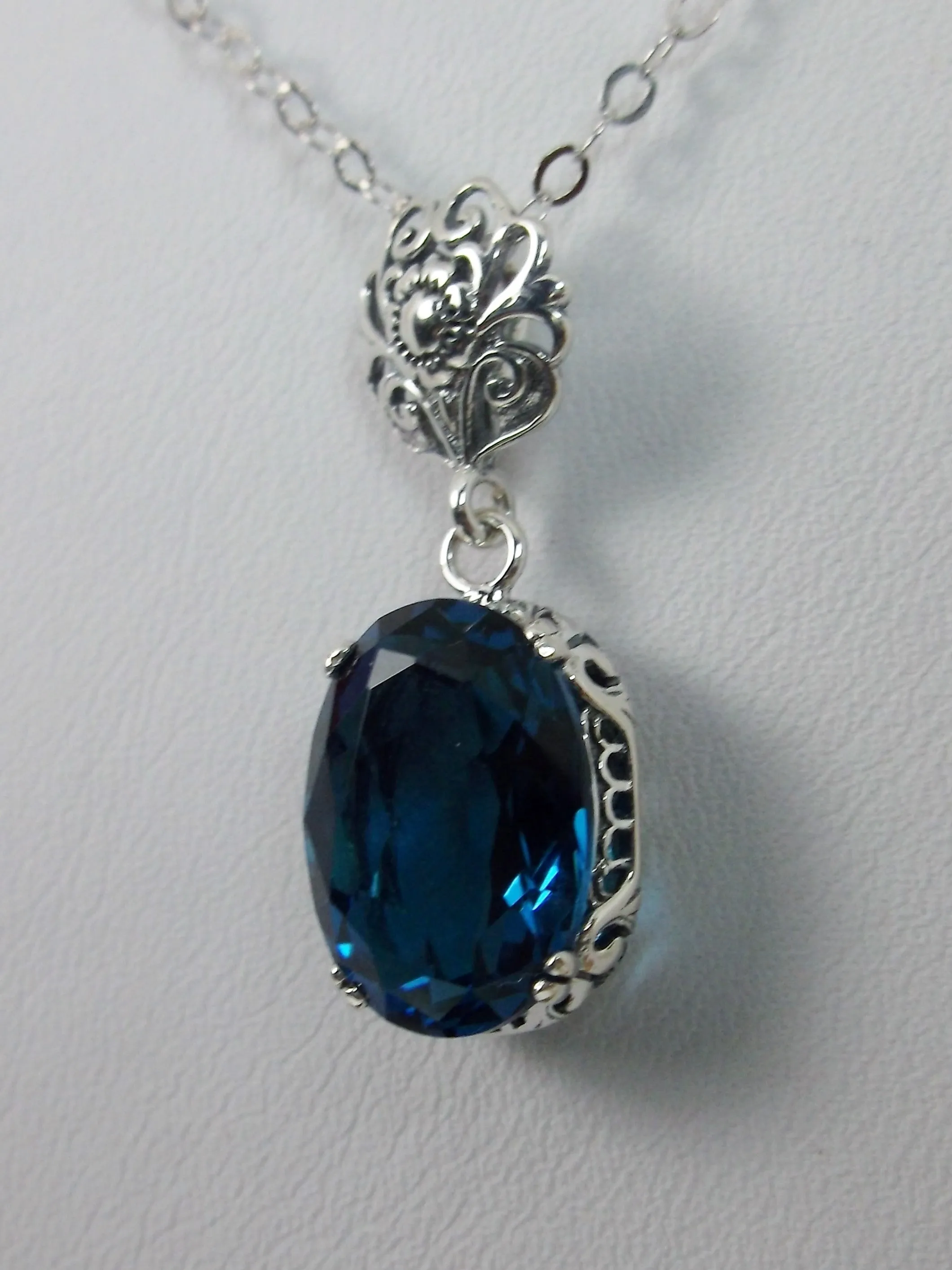 London Blue Pendant, Edwardian Necklace #P70