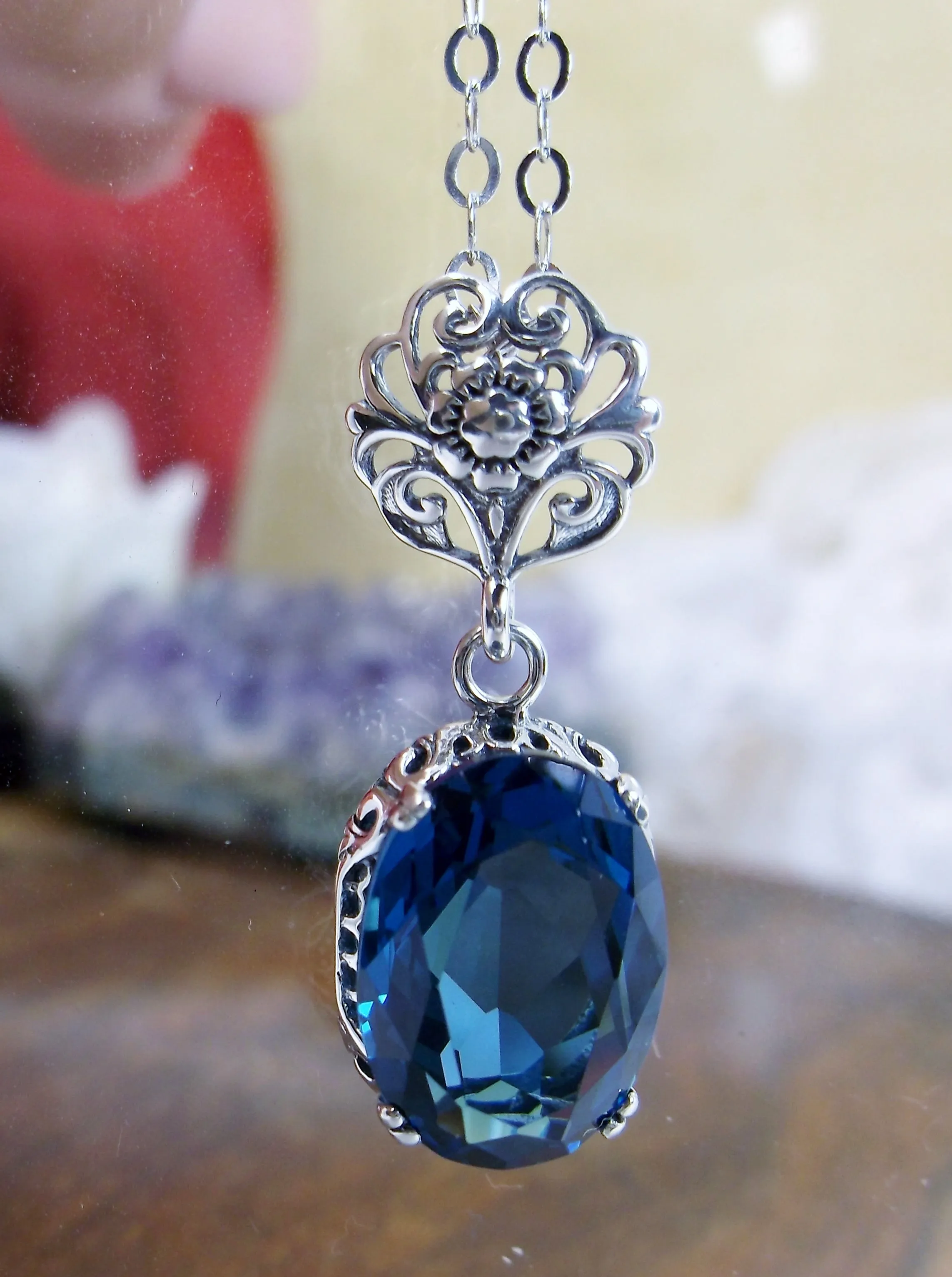 London Blue Pendant, Edwardian Necklace #P70