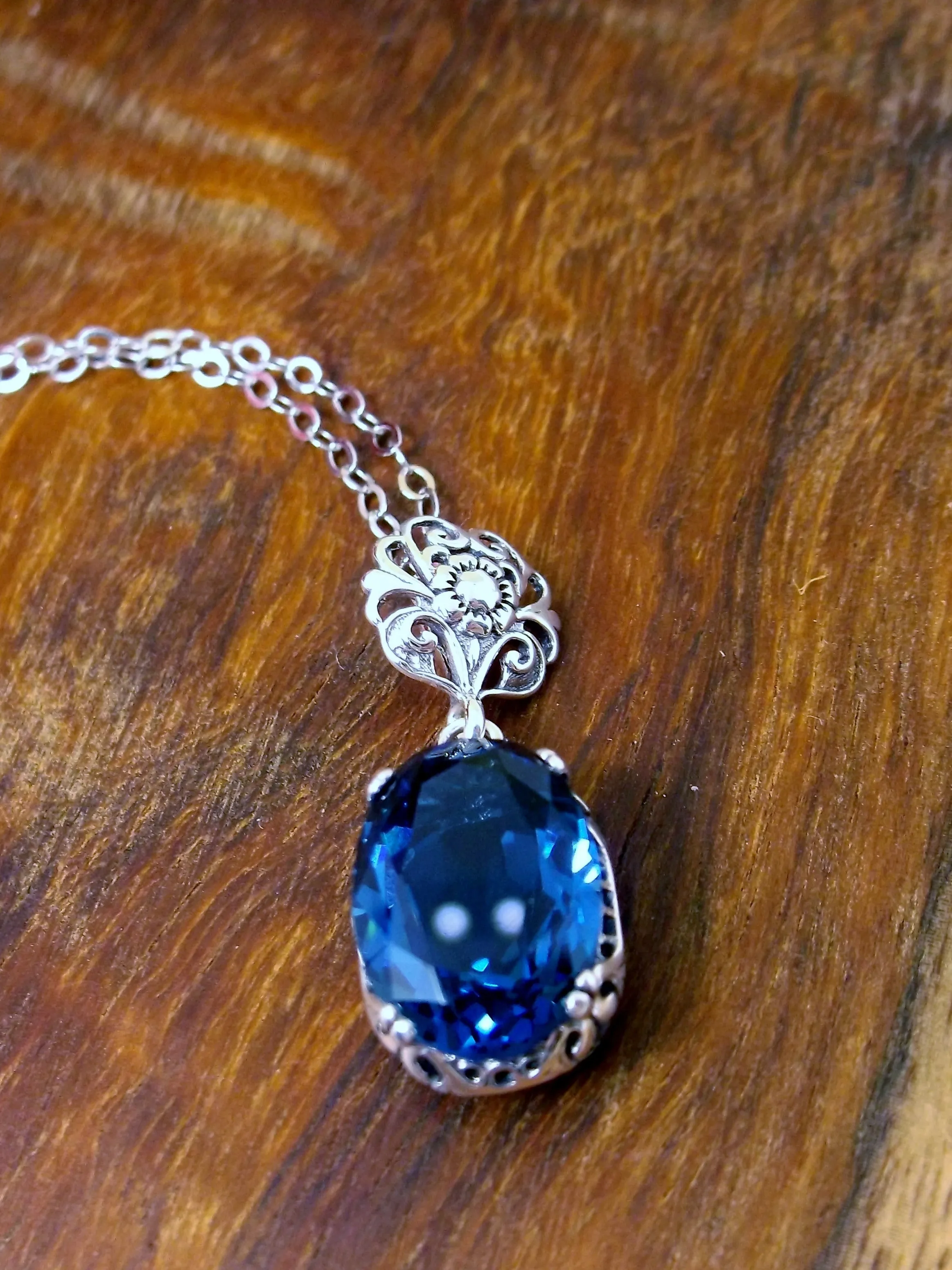 London Blue Pendant, Edwardian Necklace #P70