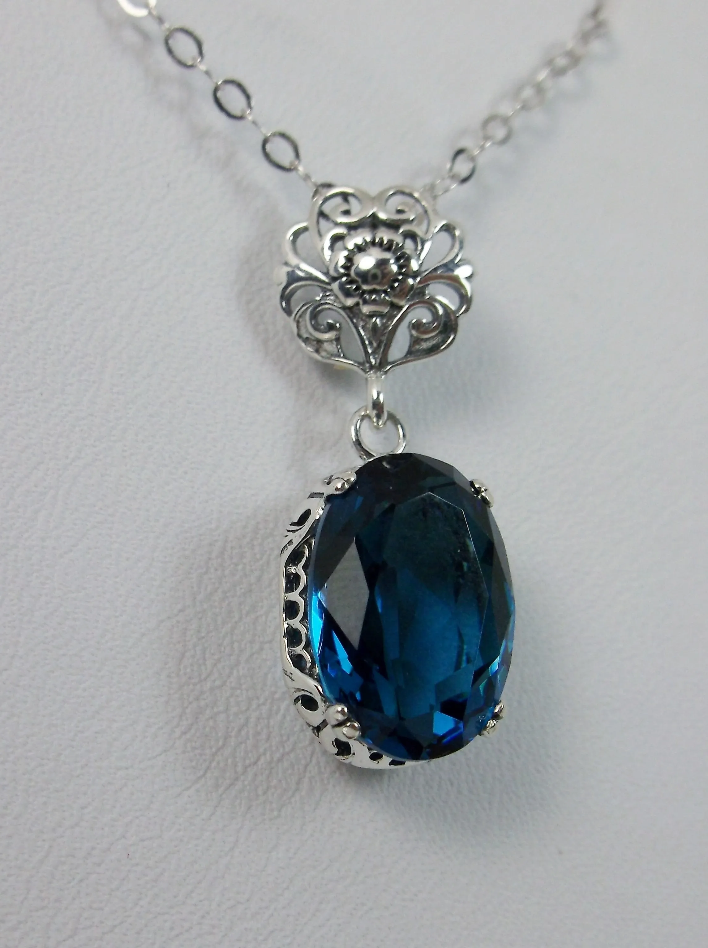 London Blue Pendant, Edwardian Necklace #P70