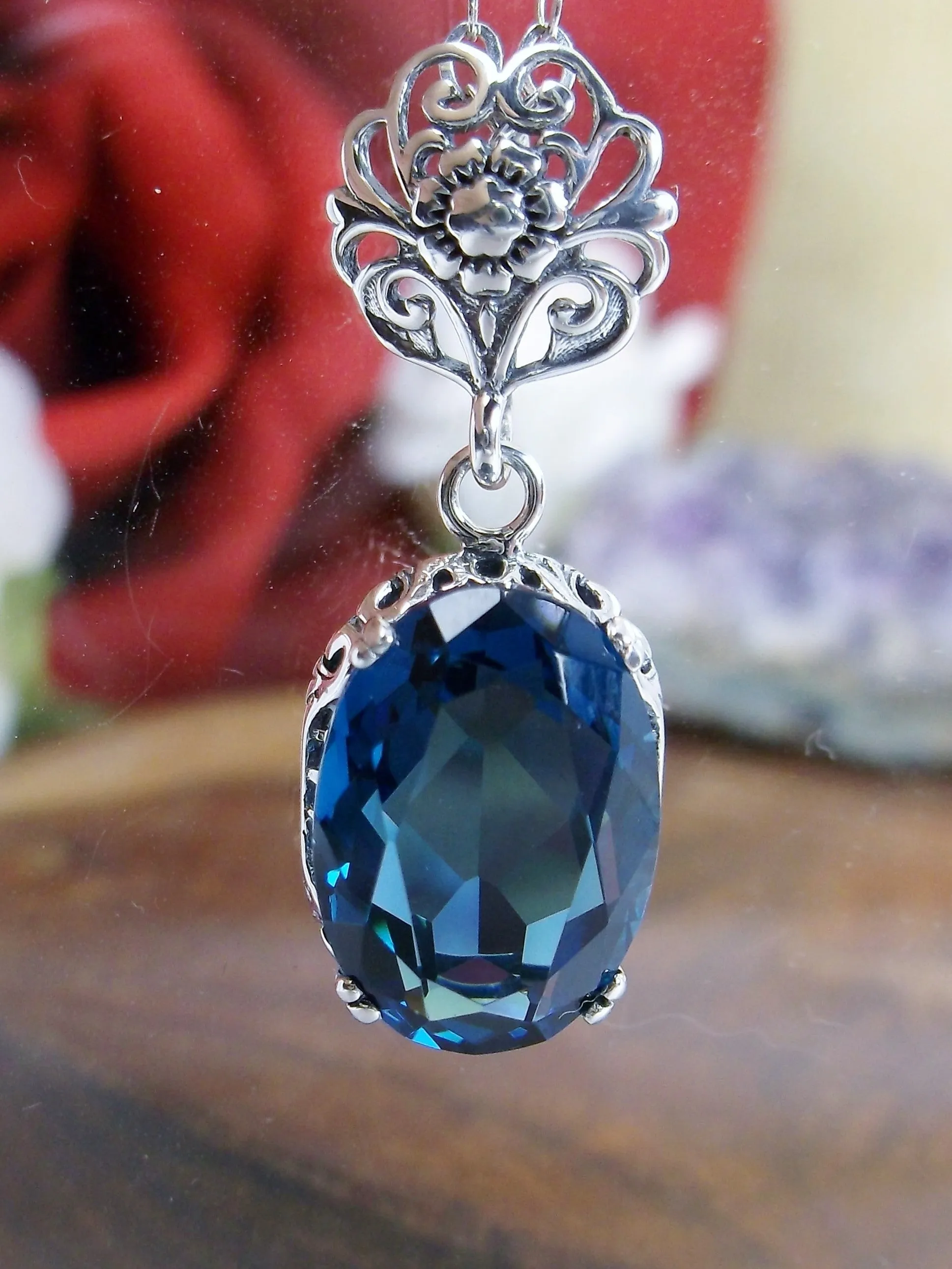 London Blue Pendant, Edwardian Necklace #P70