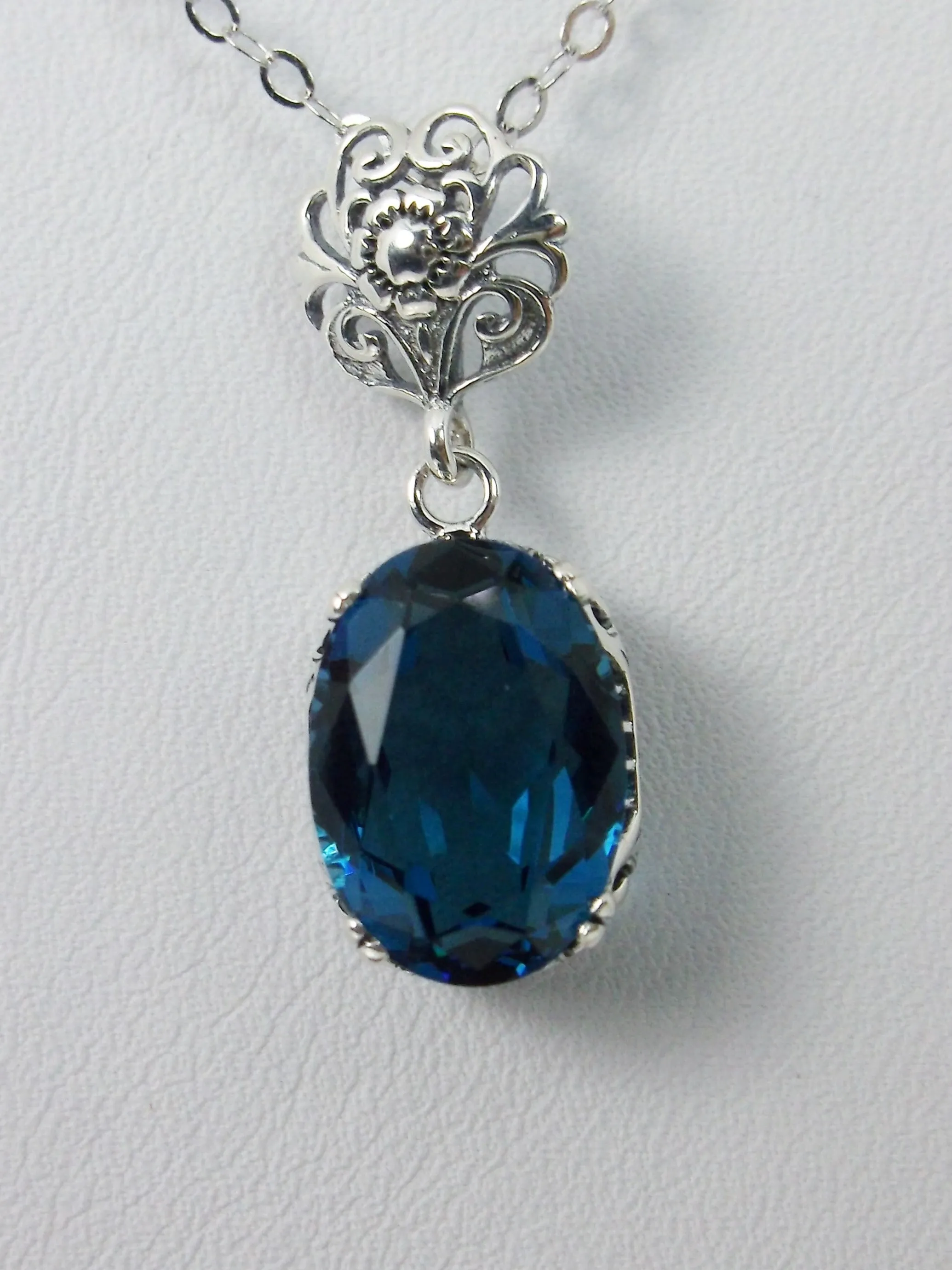 London Blue Pendant, Edwardian Necklace #P70