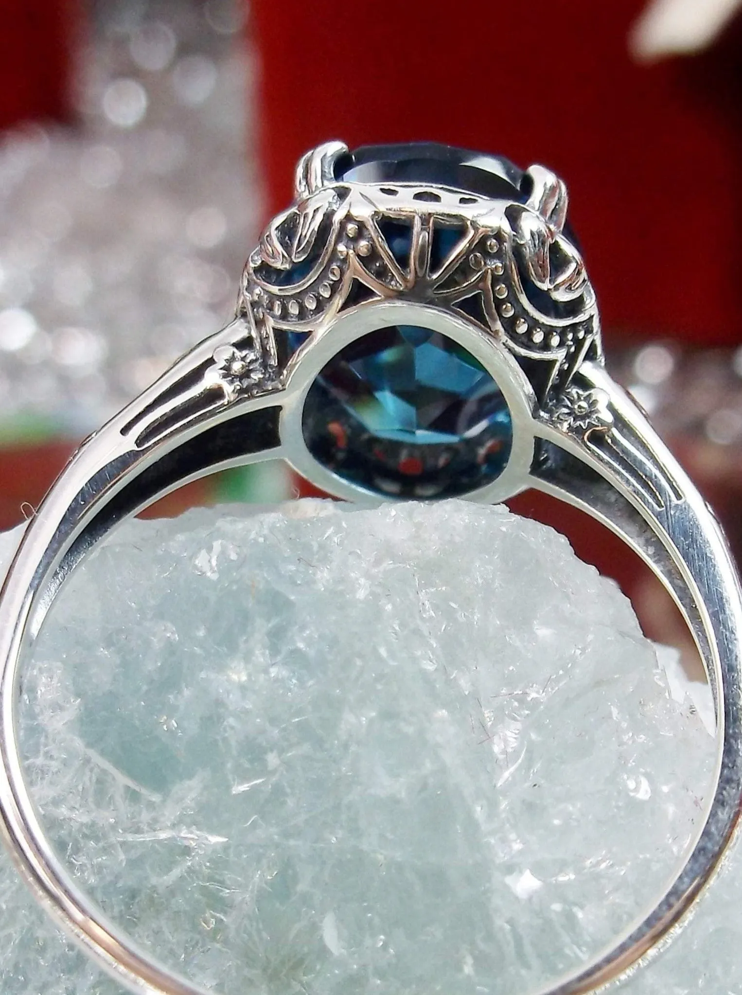 London Blue Topaz Ring, Edwardian Antique Reproduction Jewelry #D70z