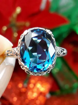 London Blue Topaz Ring, Edwardian Antique Reproduction Jewelry #D70z