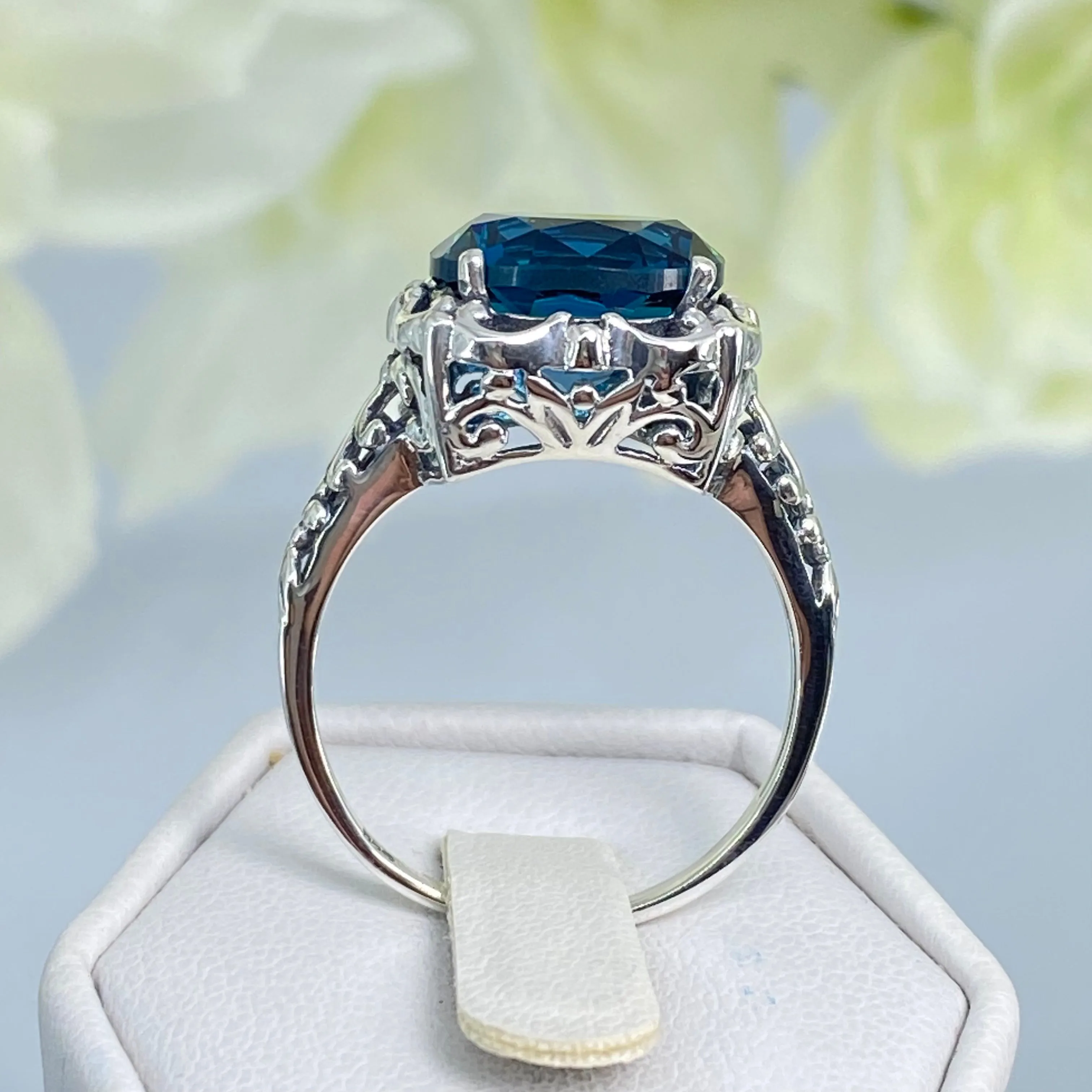 London Blue Topaz Victorian Ring, Size 10, Simulated Gemstone #D103 - Ready to Ship