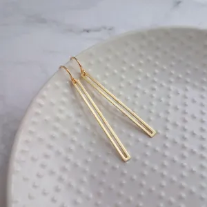 Long Thin Gold Bar Earrings - open rectangle earring, minimalist earring, narrow gold earring, gold rectangle outline, long gold earring