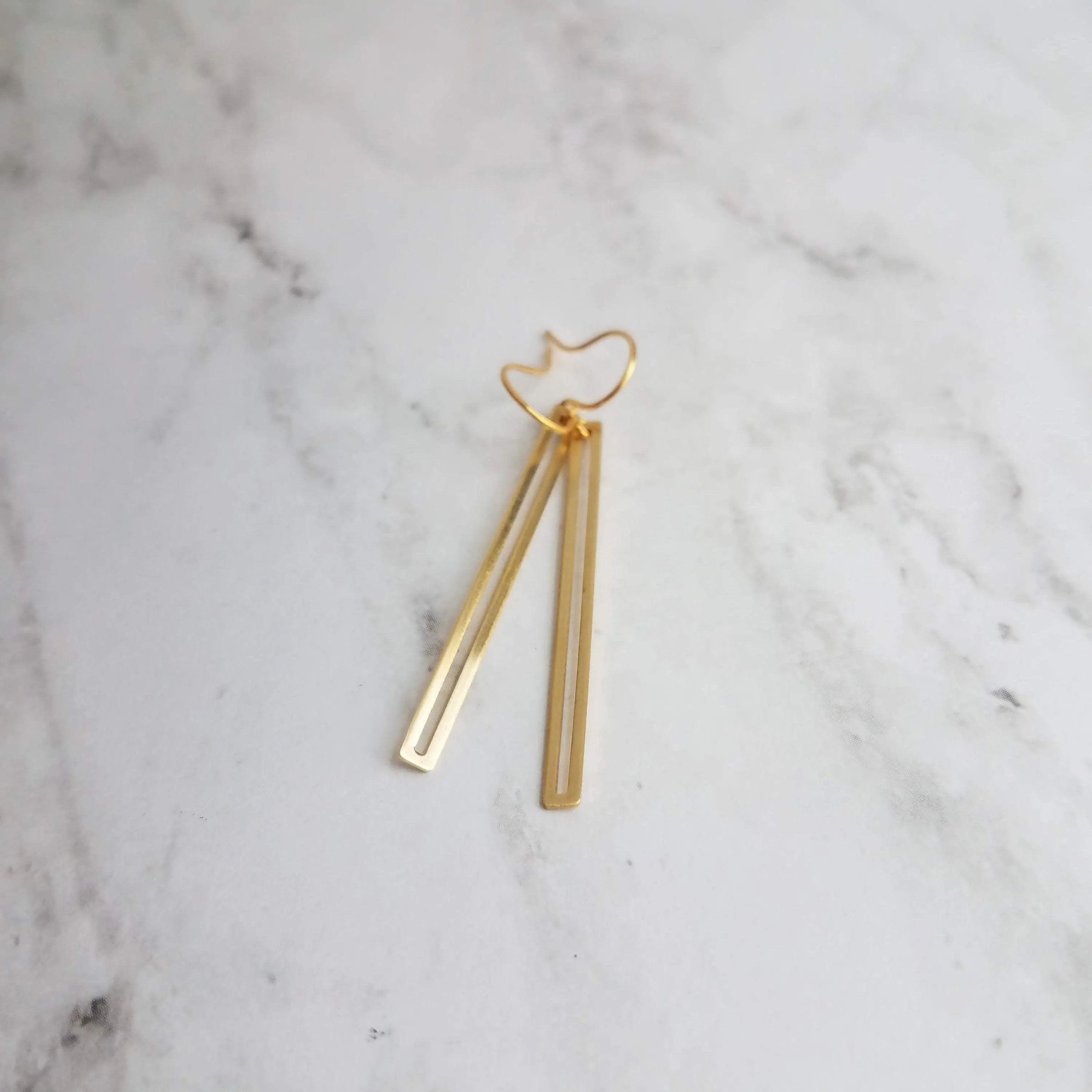 Long Thin Gold Bar Earrings - open rectangle earring, minimalist earring, narrow gold earring, gold rectangle outline, long gold earring
