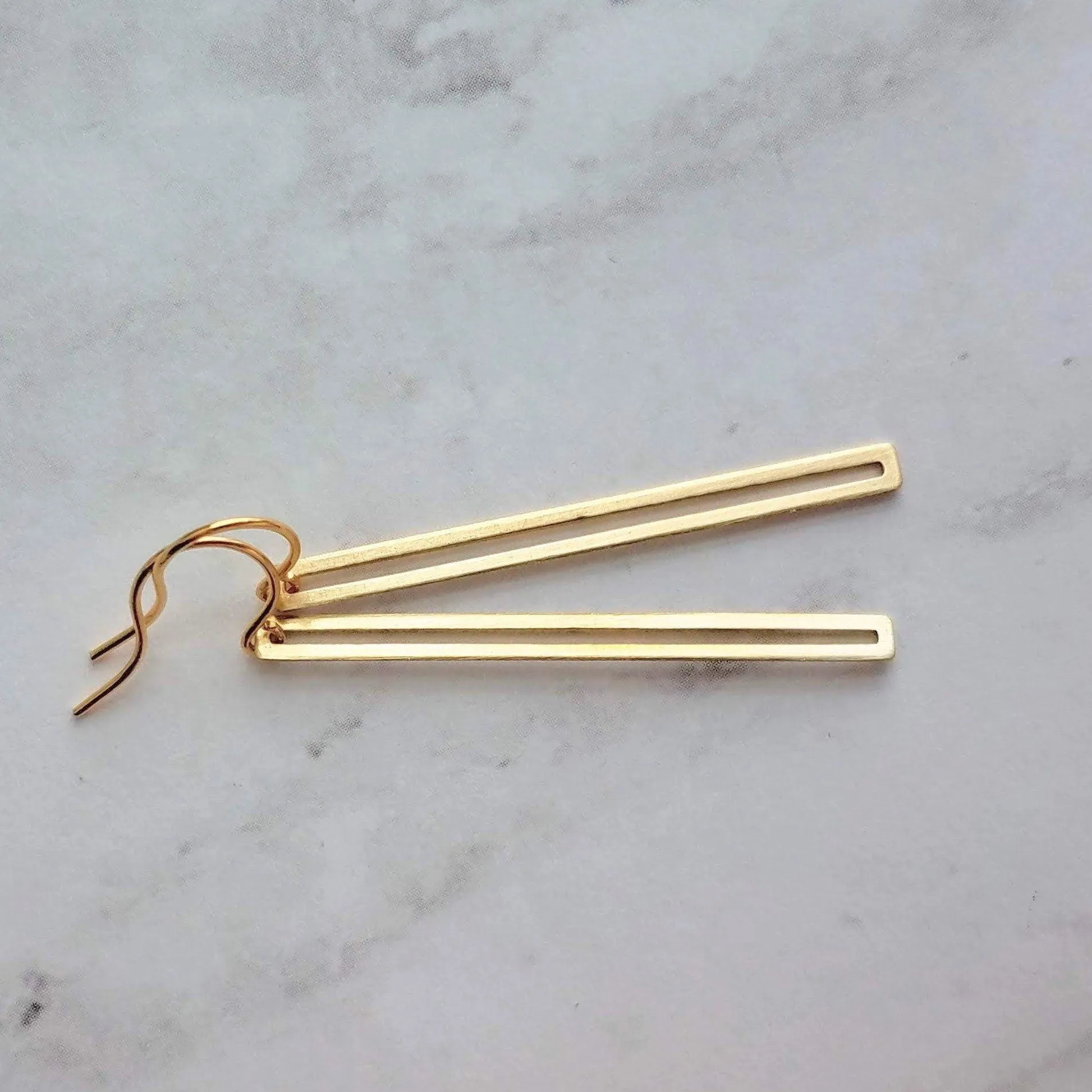 Long Thin Gold Bar Earrings - open rectangle earring, minimalist earring, narrow gold earring, gold rectangle outline, long gold earring