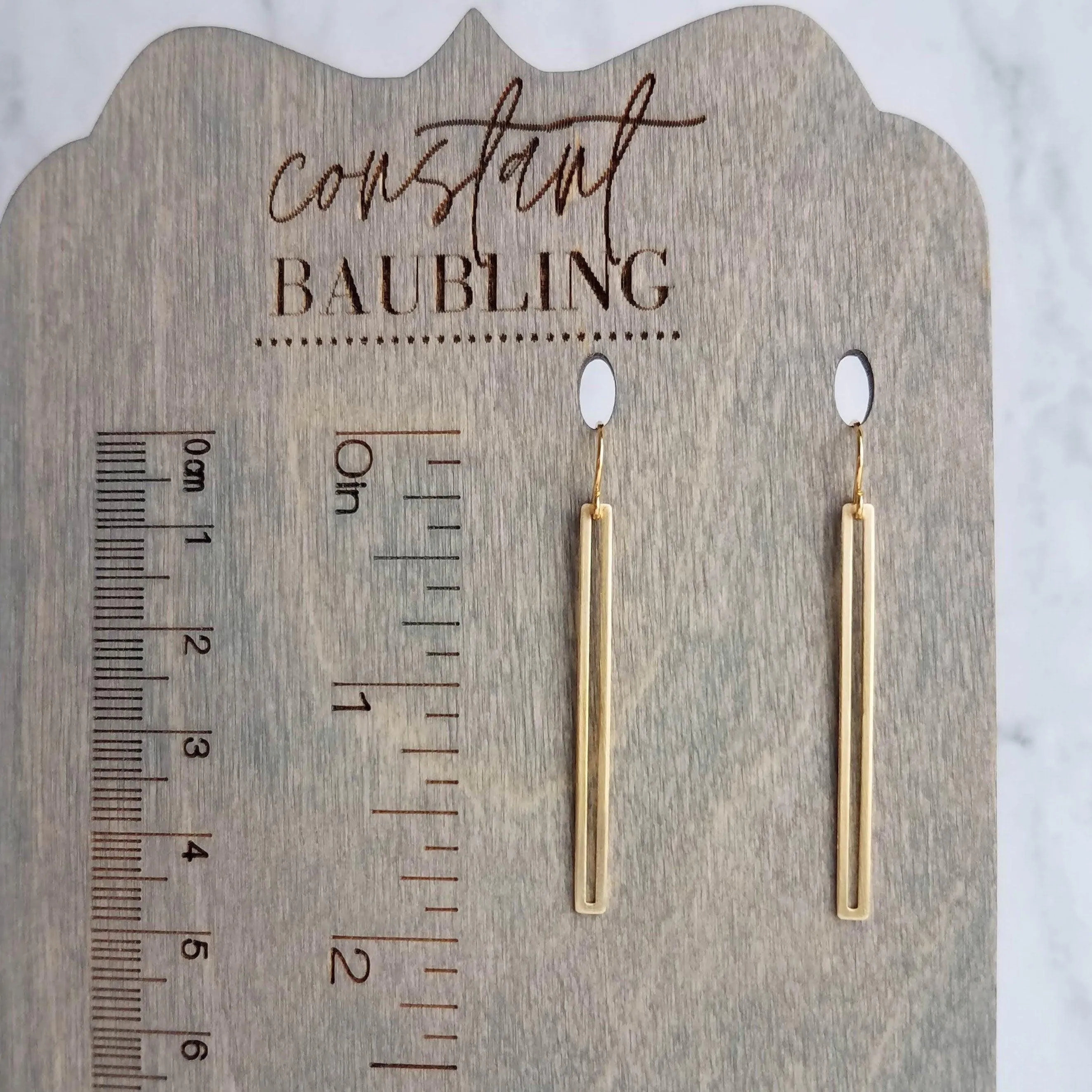 Long Thin Gold Bar Earrings - open rectangle earring, minimalist earring, narrow gold earring, gold rectangle outline, long gold earring