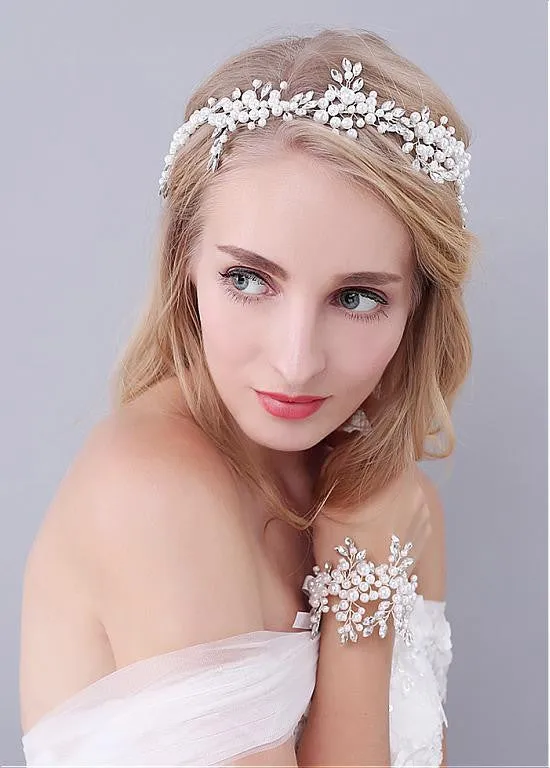 Luxury Wedding Bracelets With Rhinestones & Pearls