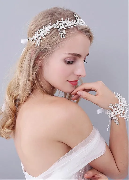 Luxury Wedding Bracelets With Rhinestones & Pearls