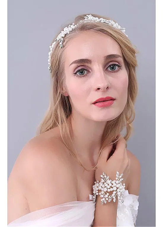 Luxury Wedding Bracelets With Rhinestones & Pearls