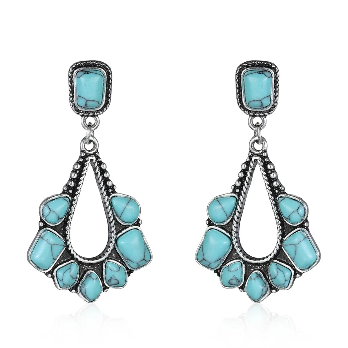 Marbled Turquoise & Silver-Plated Chandelier Drop Earrings
