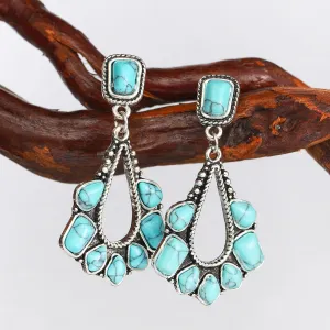 Marbled Turquoise & Silver-Plated Chandelier Drop Earrings