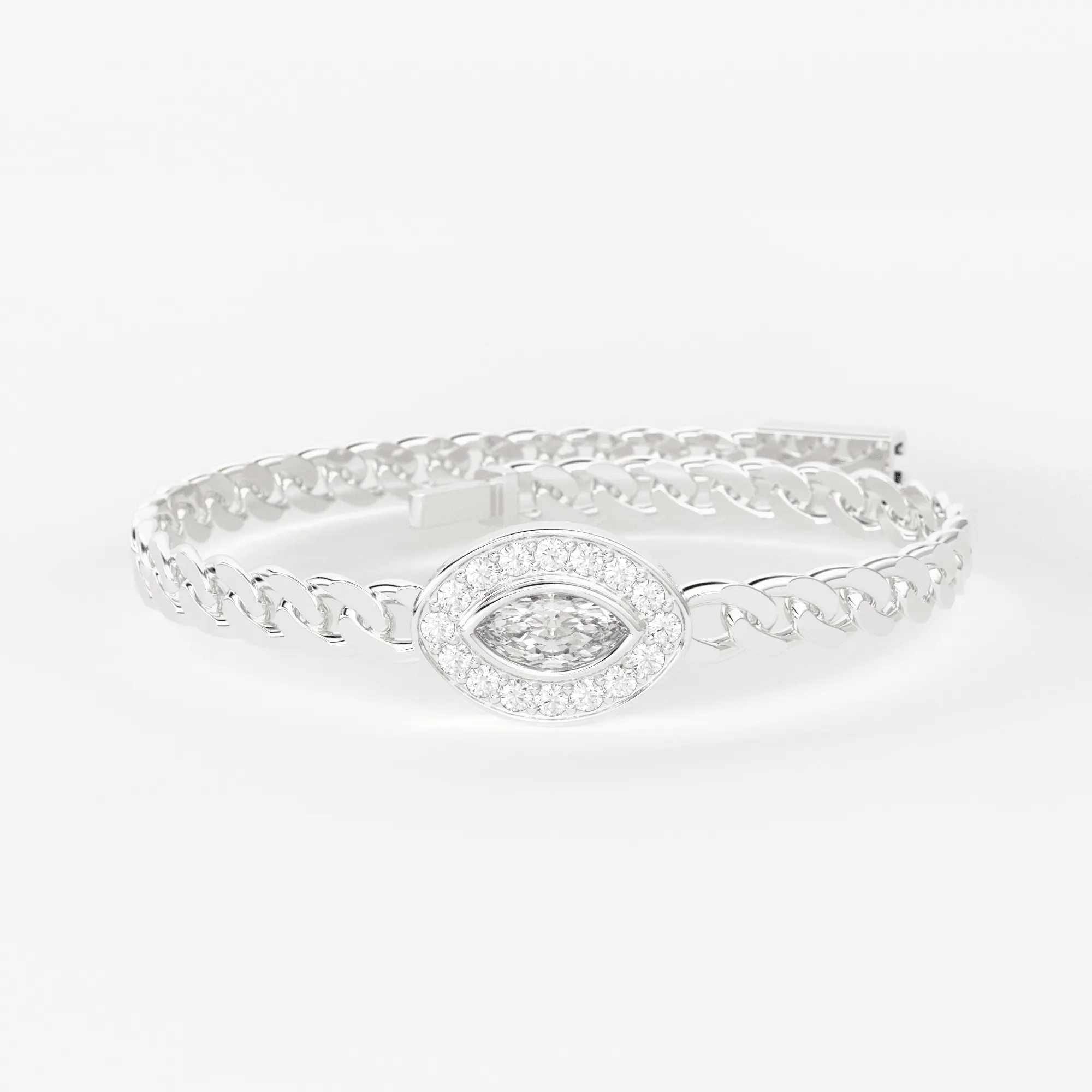 Marquise Diamond Bracelet / Evil Eye Diamond Bracelet 14k Gold / Good Luck Charm Bracelet / Halo Diamond Bracelet / Cuban Chain Diamond Bracelet